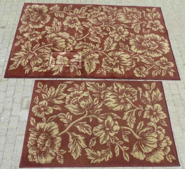 2 Shaw Living Burgundy Area Rug w/ Tan Flowers (1 of 8)