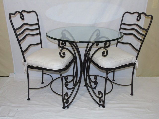 Contemporary Glass Top Iron Cafe Table w/ 2 Chairs (1 of 9)