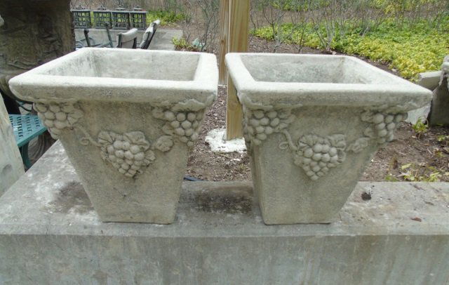 Pair of Concrete Garden Planters w/ Grapes (1 of 3)