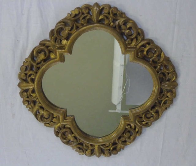 Hand Carved Gilt Gold Leaf Quatrefoil Mirror (1 of 2)