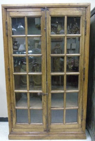 Antique Oak Cabinet w/ Seeded Glass Paneled Doors (1 of 4)