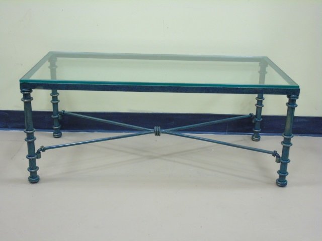 Green Painted Wrought Iron Coffee Table Glass Top (1 of 4)