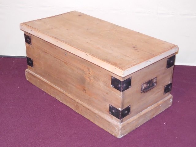 19th C. Antique Pine Trunk w/ Iron Fittings (1 of 5)