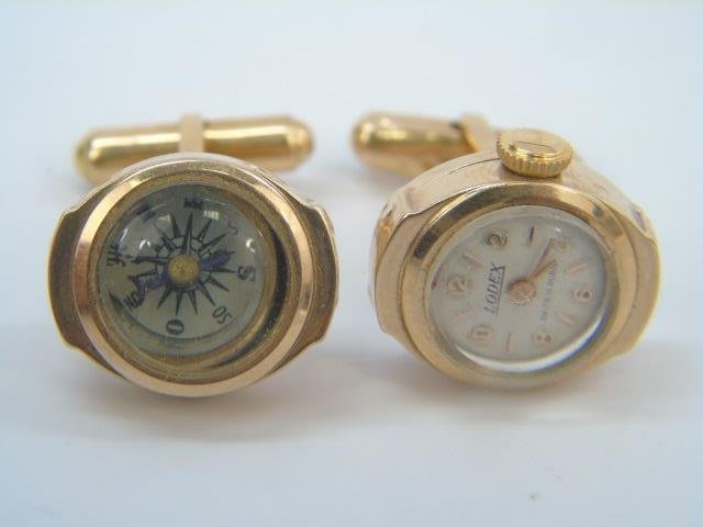 Gold Pair Lodex Clock / Compass Cuff Links: Vintage Pair Lodex Clock / Compass Cuff Links. French hallmark for gold. Each measures 3/4 of an inch across face.