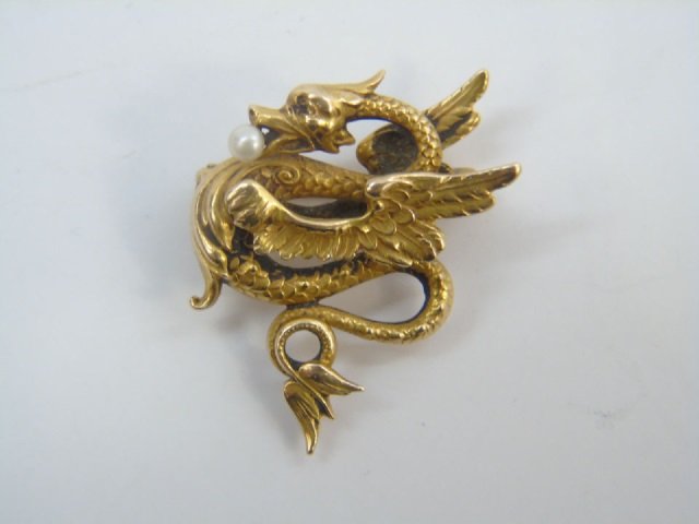 Antique Victorian Gold Dragon Form Brooch Pin (1 of 4)
