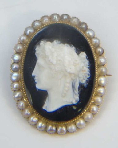 Antique Gold Victorian Carved Cameo w/ Seed Pearls (1 of 2)