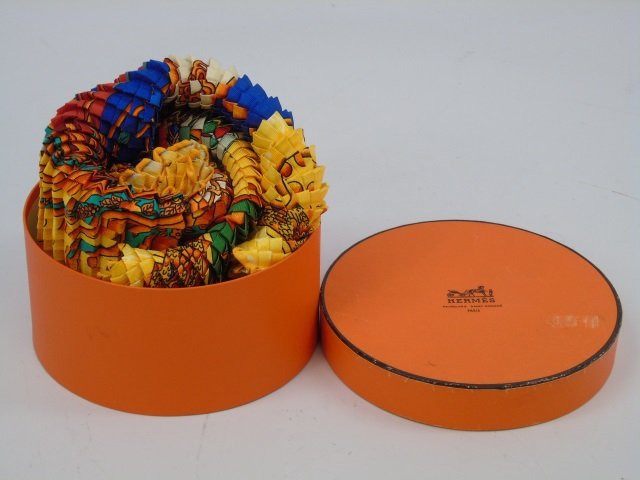 Hermes Sun Motif Double Pleated Silk Scarf w/ Box (1 of 8)