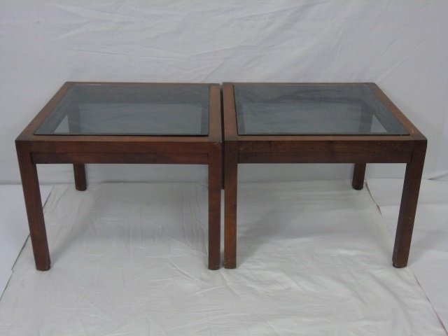 Pair Mid Century Modern Wood & Glass End Tables (1 of 3)