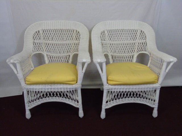 Pair Contemporary White "Wicker" Armchairs (1 of 5)