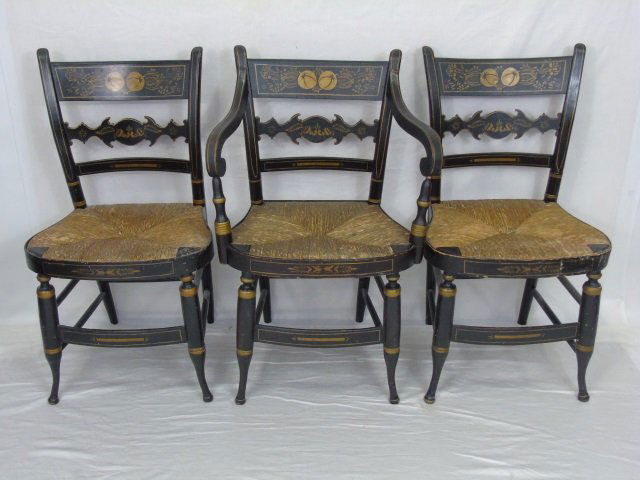 3 Antique 19th C American Hitchcock Stencil Chairs (1 of 10)