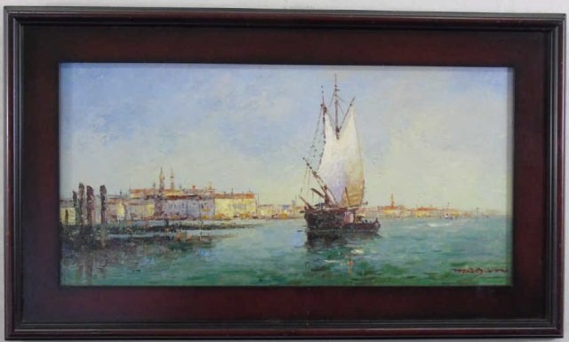 Venetian Harbor Scene with Sailing Sloop (1 of 3)