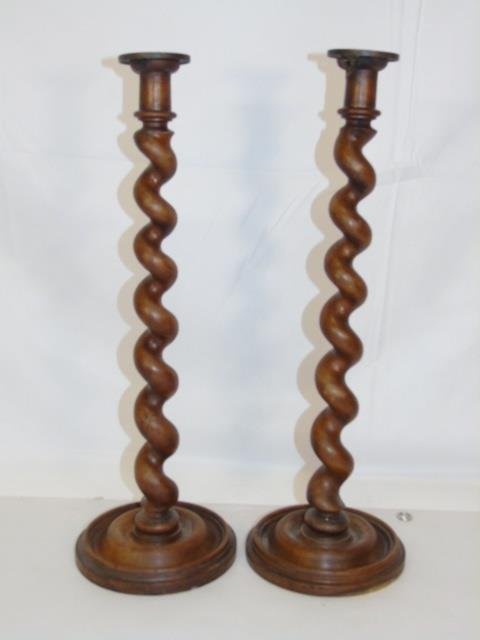 Pair Antique Carved Solomonic Column Candlesticks (1 of 3)