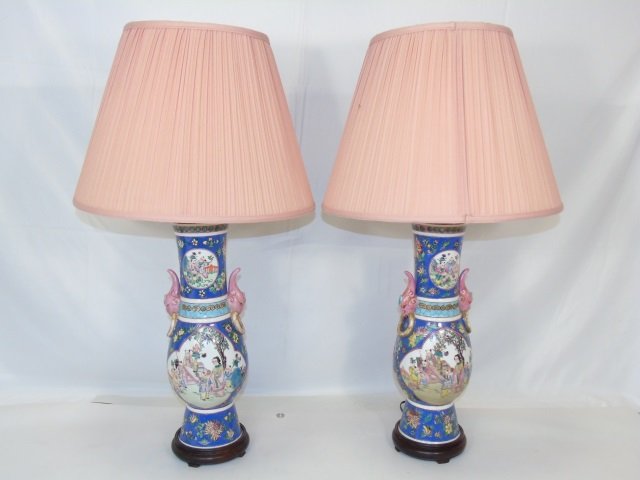 Pair Chinese Porcelain Vase Mount Table Lamps (1 of 7)