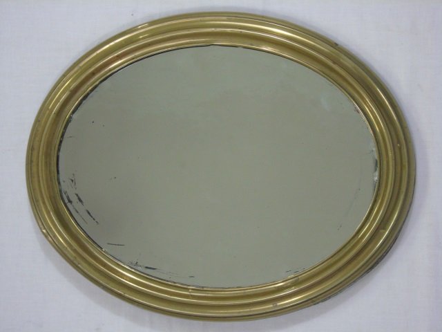 Antique 19th C Victorian Gilt Brass Oval Mirror (1 of 2)