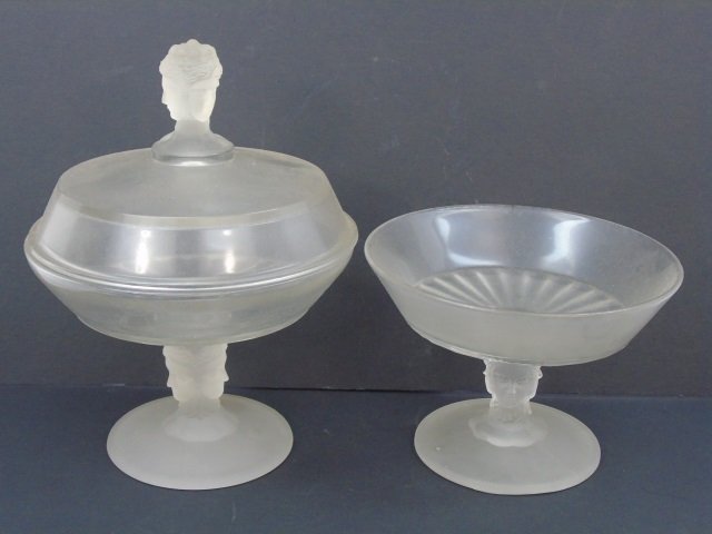 Frosted Art Glass Compote & Covered Candy Dish (1 of 6)