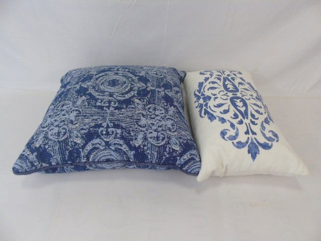 Two Contemporary Blue & White Down Blend Pillows (1 of 5)