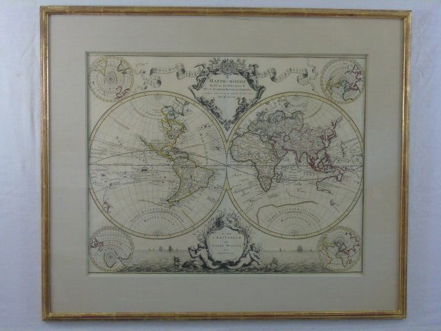 Large Framed World Map w/ Latin Inscriptions (1 of 3)