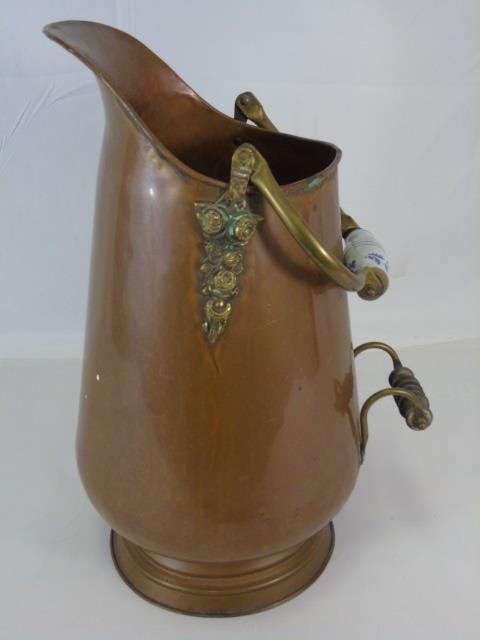 Antique Dutch Style Porcelain & Brass Coal Scuttle (1 of 5)