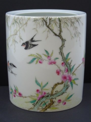 Chinese Famille Rose Painted Porcelain Brush Pot (1 of 3)