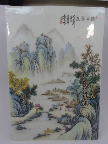 Chinese Famille Rose Porcelain Plaque Wang Ye Ti: Chinese Famille Rose Porcelain Plaque Signed for Wang Ye Ti. Measures 15 x 10 inches.