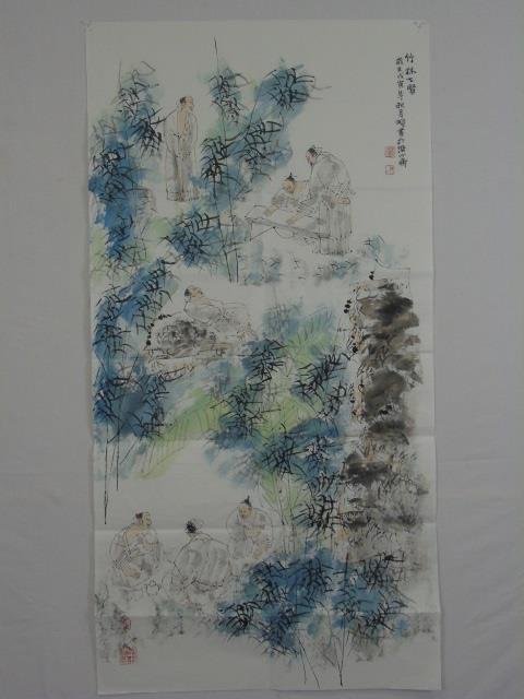 Chinese Painting Marked Wang Ming Ming: Chinese Painting Marked Wang Ming Ming. Hand painted on paper. Measures 27 x 50 inches.