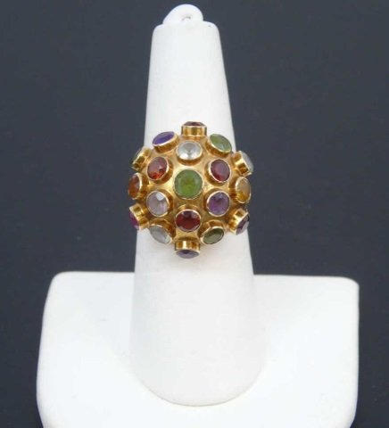 Estate Multi Gemstone 18kt Yellow Gold Dome Ring (1 of 5)