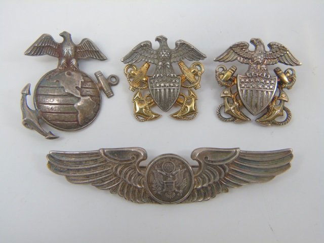 Group of WW2 Sterling & Vermeil U.S. Military Pins (1 of 10)