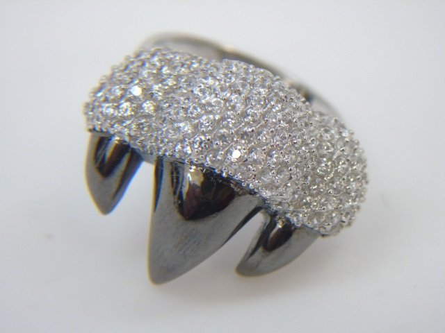 Sterling Silver Animal Claw Pave Polished Ring (1 of 6)
