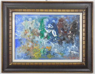 David Burliuk - Russian Painting w Provenance: David Burliuk - Russian Painting w Provenance. Abstract painting on panel. Private American collection. Purchased at Christie's NYC. Christie's sale information and paperwork on back. Professionally f