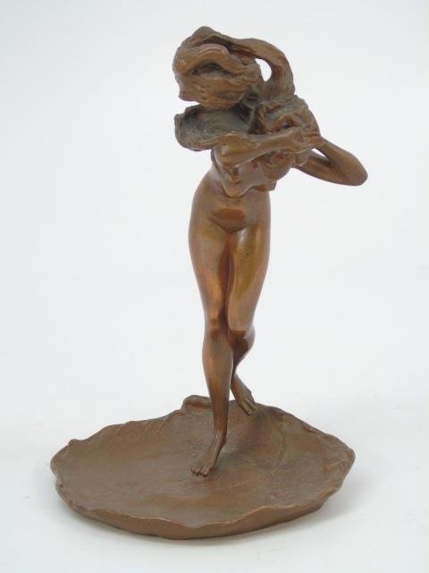 Franz Bergmann Austrian Bronze Figure of a Lady: Franz Bergmann Austrian Bronze Figure of a Lady. Nude female in the Art Nouveau style on lily pad base. Stamped. Measures 6 inches in height.