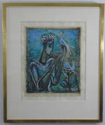 1940's Guache by Edna Reindel of Orpheus & Flute (1 of 4)