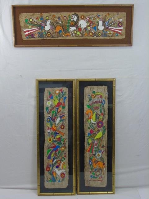 3 Faux Bamboo Framed Hand Painted Mexican Panels (1 of 10)