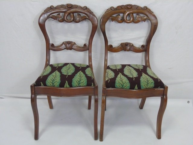 Pair Antique 19th C Victorian Carved Chairs (1 of 4)