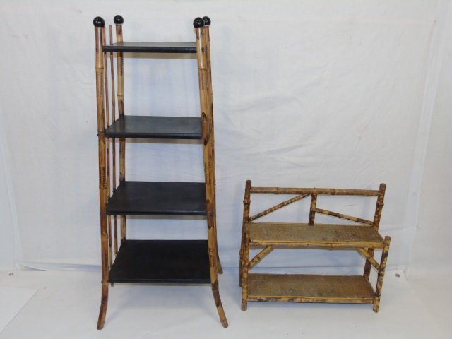 Two Antique Faux Tortoise Painted Bamboo Shelves (1 of 4)