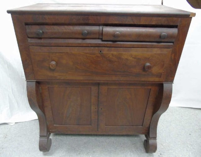 Antique 19th C American Empire Butlers Chest: Antique 19th C American Empire Butlers Chest of Drawers. Drop front writing surface at top, drawers at base. Measures 52 inches in height.
