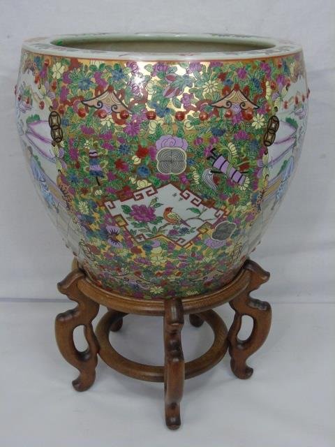 Large Chinese Hand Painted Porcelain Planter Pot (1 of 4)