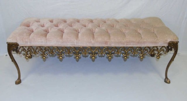 Vintage Gilt Metal Tufted Velvet Upholstery Bench (1 of 3)