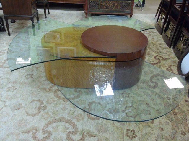 Large Custom Art Deco Wood & Glass Coffee Table (1 of 3)