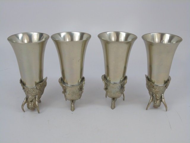 Set of 4 Elephant Motif Pewter Tone Stirrup Cups (1 of 1)