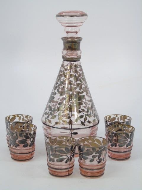 Antique Blown Glass Decanter Set w/ Silver Overlay (1 of 3)