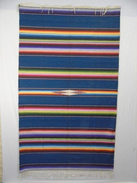 Mexican Hand Woven Striped Wool Rug w/ Fringe (1 of 3)