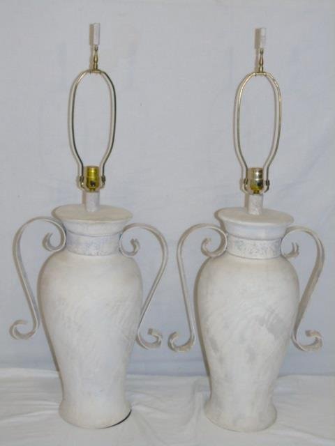 Pair Urn Form Faux Stone Painted Table Lamps (1 of 4)