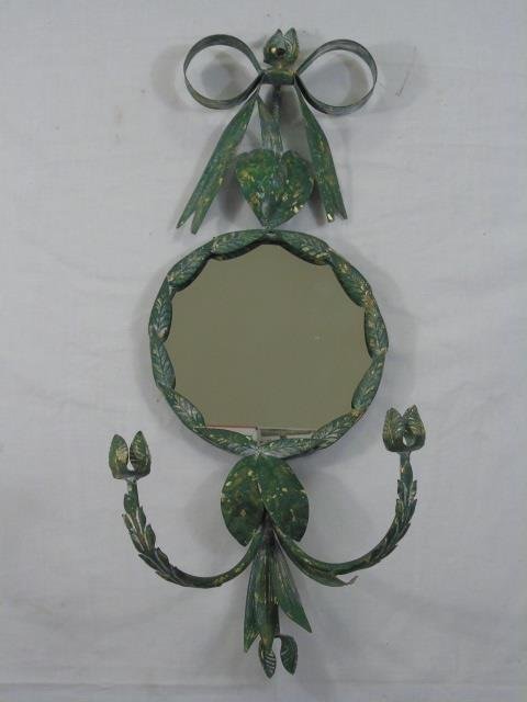 Painted Metal Double Candle Sconce w/ Mirror (1 of 4)