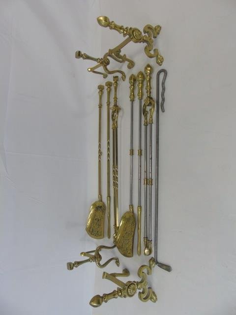Lot of Brass Fireplace Andirons & Tools (1 of 3)