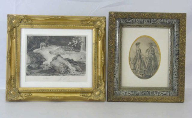 2 19th C Gilt Wood Frames w/ Fashion Prints (1 of 6)