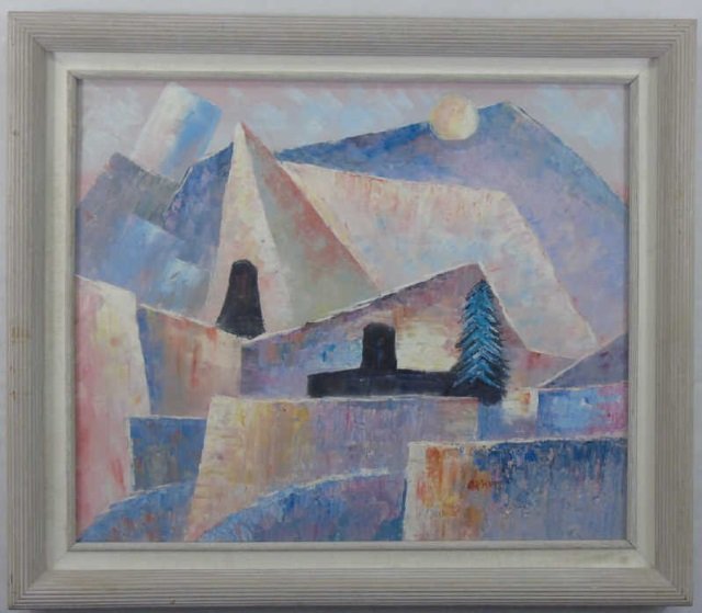 Large Abstract School Framed Painting Signed Scott (1 of 3)