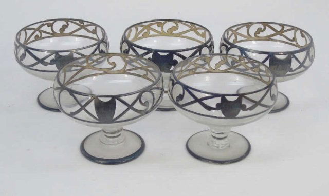 Set of Blown Glass & Sterling Overlay Goblets (1 of 4)