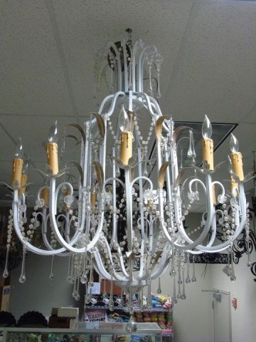 White Wrought Iron & Crystal Chandelier (1 of 4)