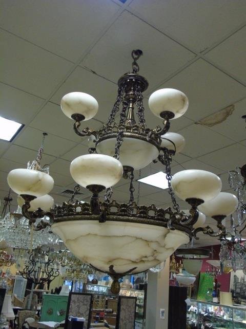 Large Gilt Metal & Alabaster Chandelier (1 of 5)