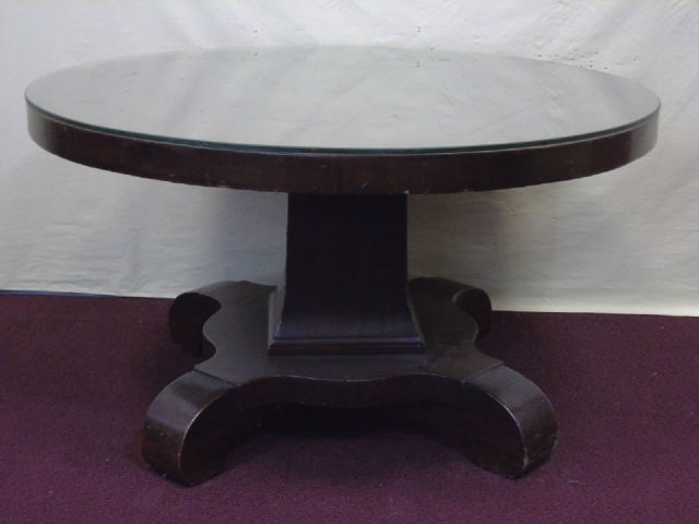 Round Mahogany Coffee Table w/ Pedestal Base (1 of 3)